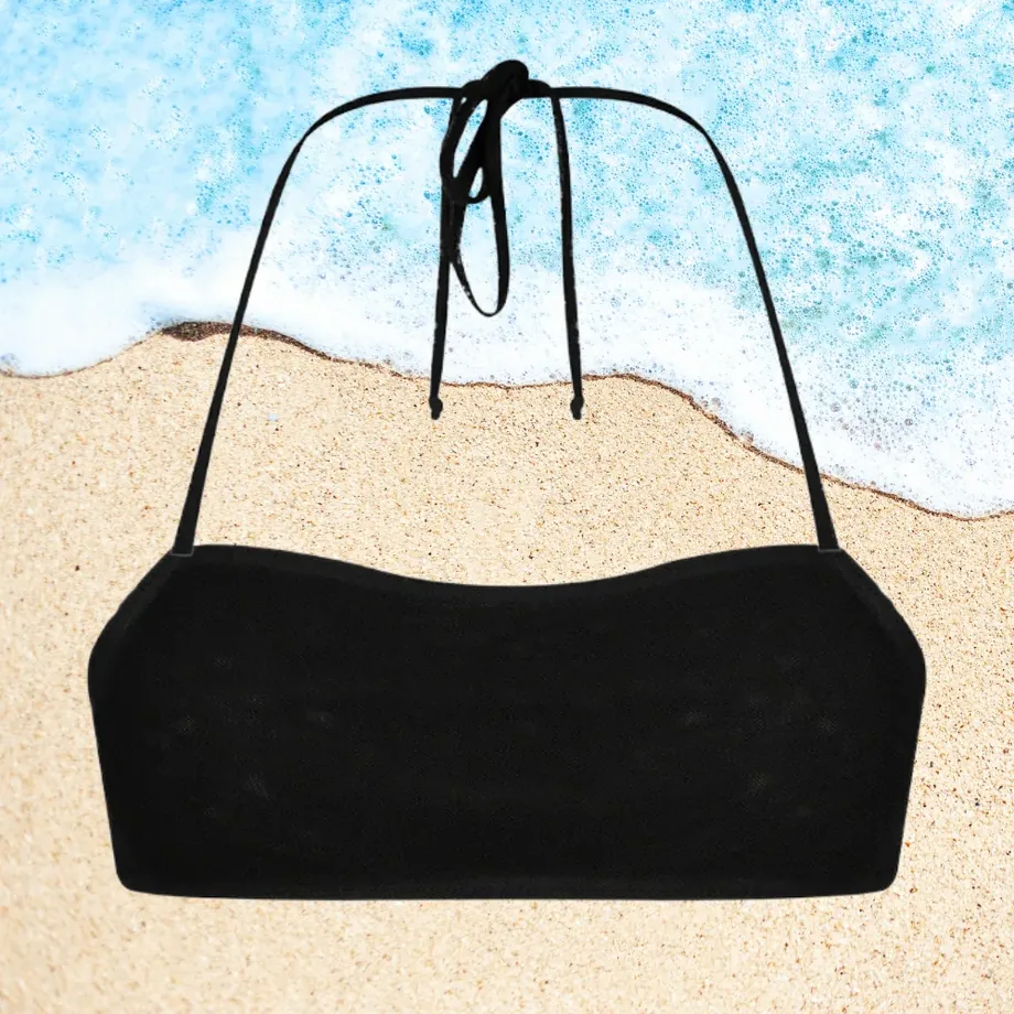 Harper black square crop tan-through bikini top with halter ties