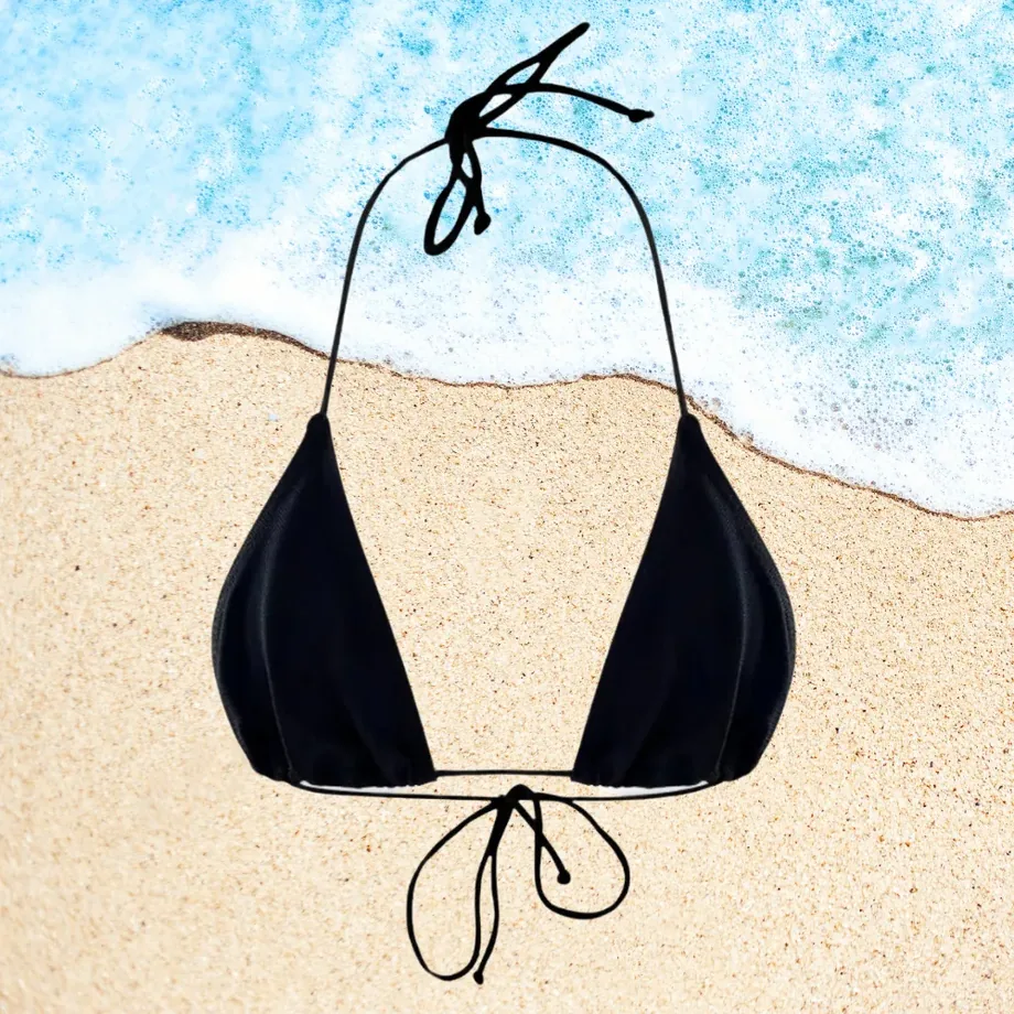 Madison black classic triangle tan-through bikini top with neck and back ties